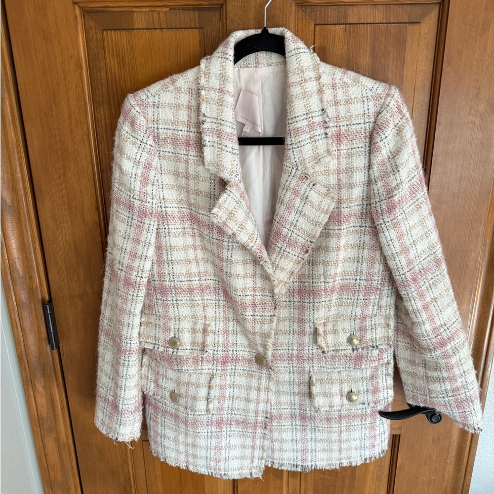 Rebecca Taylor Pink & Cream Tweed Double-Breasted Blazer